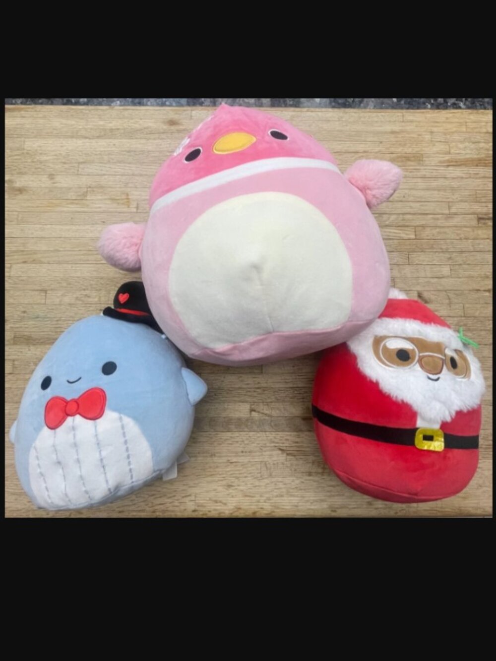 Lot of 3 Squishmallows Della The Pink Mallard Duck 11" Samir Whale 8" Santa 8"